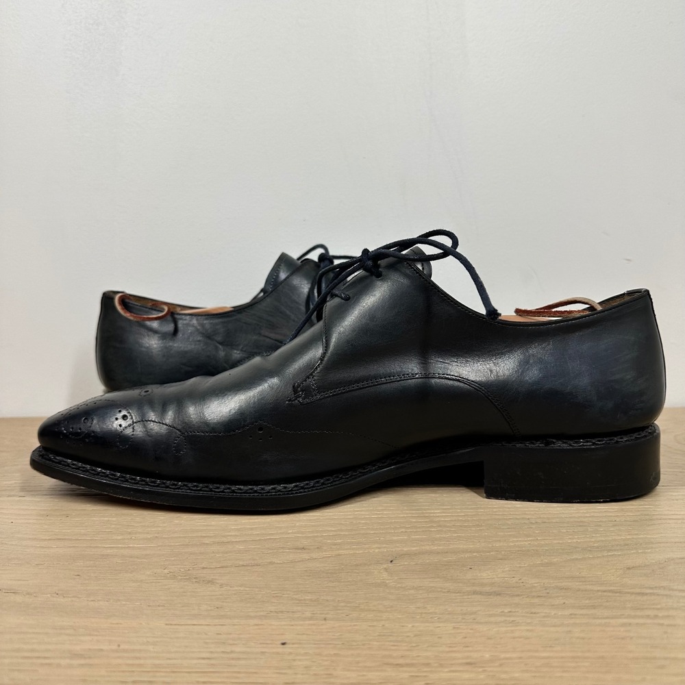 Mezlan Custom Oxford Shoes Mens 14 M Black Leather Brogue Wingtip Dress Shoes - Picture 6 of 14